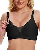 Jiuday Still BH ohne Bügel Große Brüste Damen Schwangerschafts- & Still-BHS Bequemer Gepolstert Spitze Seamless Nursing Bra Nahtloser Push Up Stillbh (Schwarz,L)