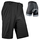 Wulibike Radhose Herren MTB Hose Kurz Fahrradhose Gepolstert 2 in 1 Mountainbike Shorts für Männer mit Polsterung Fahrrad Radfahrhose Reißverschlusstaschen Schwarz L