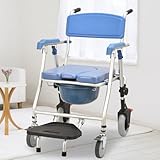 Mobiler Toilettenstuhl, Duschstuhl mit Rollen, klappbarem Pedal und Schwammkissen für ältere Menschen und Behinderte, Nachttisch und Badezimmer
