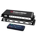 PONYBRO HDMI 2.1 Switch, 8 K, A, 120 Hz, mit Fernbedienung, 4-in-1-HDM-Switch, kompatibel mit 8K bei 60 Hz oder 4K bei 120 Hz, 48 Gbit/s, HDCP2.3, Full 3D, HDR / Dolby Vision, Di