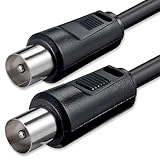 TECHZOCO TV-Antennenkabel männlich, Koaxialkabel, TV-Antennenkabel, gerade, TV-Kabel, Decoder, 70dB, HDTV, DVB-T2, DVB-C, DVB-S, TV und Radio, 75 Ohm, Schwarz, 2,5 m