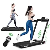 COSTWAY 2 in 1 Elektrisches Laufband mit Fernbedienung | APP Steuerung | Bluetooth | 1-12 km/h | LED Display | Handyhalterung | klappbar | bis 120 kg belastbar | inkl. Sicherheitsschlüssel (Schwarz)
