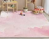 Waschbare Teppiche 10x15 rosa gold Teppich für Schlafzimmer, Küche, Wohnzimmer, Mädchen Zimmer Teppiche, Rutschfest, Fleckenresistent, Marmor abstrakte Fussmatten für Zuhause mit großem