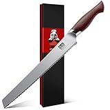 SHAN ZU Brotmesser 25cm, Japanischer Sägezahnmesser für Brot & Kuchen, Brotschneidemesser mit 10CR15Mov Hoher Kohlenstoff Edelstahl -Scharfe & Ergonomischem Pakkawood Griff - Okinawa -Serie