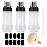 3 Stück Quetschflaschen mit Kappen, 350ml/11.8oz Saucenflasche, Saucenspender, Ketchup Spender, Sossenflasche für Saucen Mayonnaise Dressing Soßen Flasche, mit Trichter, Etikettieren, Schreibstift