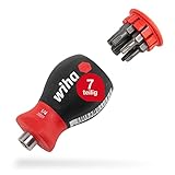 Wiha Schraubendreher mit Bit Magazin magnetisch TORX® mit 6 Bits, Stubby, 1/4' I Stubby Bit-Handhalter I kurzer Schraubenzieher für bits (33744)