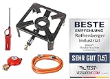 ROTHENBERGER Industrial Hockerkocher inkl. 1,5 m Propan-Gas-Schlauch & Propan-Konstantregler für Camping, Outdoor, nur für die Verwendung im Freien inklusive Gasanzünder zur Zündung