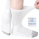 ZFSOCK Diabetiker Socken Herren Damen: ABS Stoppersocken Griffen Diabetikersocken Ohne Gummibund Rutschfeste Noppen Extra Weite Antirutschsocken Plüschsohle Ohne Gummi Komfortbund 43-46 Weiß 4 Paar