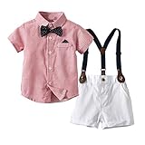 Youyu77 Herren Jungen Töpfe + Kurze Hosen Bogenbekleidung Overalls Outfits Baby T-Shirt Baby Taille Boys Outfits Set Schlafanzug Kind (Red, 90)