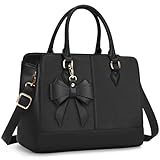 RAINSMORE Handtasche Damen Mittelgroß PU Leder Tasche Damen Henkeltaschen Damenhandtasche Damentaschen Tote Bag Schultertaschen Shopper 13 Zoll Schwarz