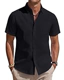 J.VER Hemd Herren Kurzarm Regular Fit Kurzarm Leinenhemd Frühling Sommer Freizeithemd Button Down Strand Oberteile,Schwarz,XL