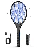 AROEVE Elektrische Fliegenklatsche, 4000V Elektrische Fliegenklatsche, USB-Aufladung, LED-Licht, Abnehmbare Taschenlampe, 3-Schicht-Schutzgitter, Doppelter Schalter, Zuhause, Garten, Schwarz