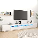 Woonisher TV-Schrank mit LED-Leuchten Hochglanz-Weiß 300x35x40 cm tv Schrank Sideboard fernsehschrank