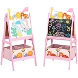 AIYAPLAY 2-in-1 Kindertafel, doppelseitige Kinder Staffelei, Staffelei mit Kreidetafel, Whiteboard, Aufbewahrungsboxen, für Kinder 3-8 Jahre, Rosa