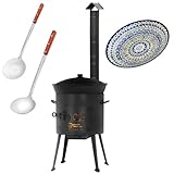 Ø36 cm Uchag 2mm stahl mit Abzugsrohr Utschak Lagan Utschag Feldküche 12L Kazan Ляган Kasan (flacher boden) Feuerstelle Campingofen Außenküche Eintopfofen mit Schaumkelle Suppenkelle