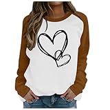 Damen Valentinstag-Grafik-T-Shirts, kurzärmelige, herzbedruckte Hemden, Blusen-Tops Frauen Geschenke Ideen Romantisches Geschenk für sie männer(Kaffee,XL)
