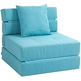 HOMCOM Schlafsessel klappbar, Schlafsofa, 2-in-1 Klappsessel mit Bettfunktion, Relaxsessel mit Kissen, Gästebett für Wohnzimmer, Schlafzimmer, bis 100 kg Belastbar, Blau