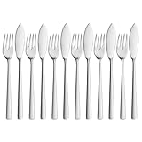 WMF Corvo Fischbesteck 12 teilig, 6 Personen, Fischgabel, Fischmesser, Cromargan protect Edelstahl teilmattiert, kratzbeständig, spülmaschinenfest