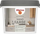 Alpina Bad & Küche Wandfarbe Treibholz – matte Innenfarbe für Feuchträume, hohe Deckkraft & tropfgehemmt, streichfertige Wand- und Deckenfarbe für Bad & Küche – 2,5L