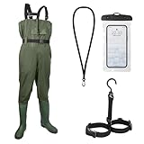 Vivikivi Wathose Herren Wasserdicht, Nylon/PVC Anglerhose mit Stiefel, Atmungsaktive Watthosen für Angeln, Jagd, Autowäsche,Bauernhöfe, Gärten Wassersport und Outdoor Aktivitäten (Grün, 43)