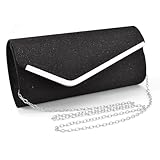 TOFBS Handtasche Damen Clutch Kettentasche Glitzer Abendtasche Elegante Envelope Tasche Crossbody Klein Umschlagtasche Brauttasche für Hochzeit Party Bankett Feiertage (Schwarz)