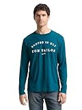 TOM TAILOR Herren 1048629 Langarmshirt mit Logo-Print, 38890-Classic Petrol, XL