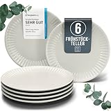 Steingut Frühstücksteller 6 Personen Hygge TESTSIEGER, Traumhaftes Skandinavisches Steingut Dessertteller Set, Kleine Teller, Salatteller - Pure Living in Beige