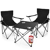 BigDean 2 Stück Campingstühle & Campingtisch faltbar Campingtisch mit Stühlen – Faltstuhl mit Getränkehalter & Tragetasche