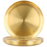 FUNSUEI 8 Stück Edelstahl Rundes Geschirr, Platzteller Gold Edelstahl Teller 26 cm, Servierplatte Dekoratives Tablett für Backen, Servieren, Deko