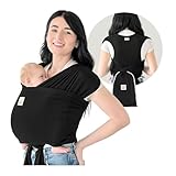 KeaBabies Tragetuch Baby Neugeboren - D-Lite Elastisches Baby Tragetuch Neugeborene, Einfach Anzuziehen Babytrage Neugeborene Ab Geburt, Ring-Trage Babytragetuch Ohne Binden (Trendy Black)