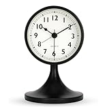 Lafocuse Wecker Analog Ohne Ticken, Tischuhr Metall Schwarz mit Nachtlicht und Schlummerfunktion, Klassisch Retro Vintage Wecker Batteriebetrieben für Nachttisch Schlafzimmer Büro 12.5cm