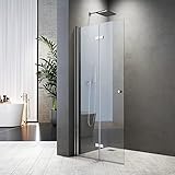 Duschabtrennung Walk in 80x185cm Dusche Duschwand Doppel Faltbar Walk-in Duschabtrennung Walk in Dusche ESG Nano Glas