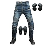 HOMDECR Herren Motorradhose, Aramid-Gewebe Stretch Jeans Hosen Herren/Damen, Motorrad Jeans Herren Unisex Motorrad Schutzhose Hose Mit Protektoren (4XL,Blue)