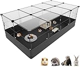 Aystkniet Hasenkäfig, Meerschweinchen Gehege mit Abdeckung & wasserfestem Bodenbelag, Kleintierkäfig mit dreifachen Sicherungsmaßnahmen und EIN-klick-Haken, 120 x 61 x 40 cm Gitterkäfig für Innen