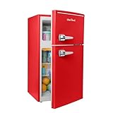 West Bend WB0300RCR2XR Mini-Kühlschrank mit Gefrierfach, Retro-Stil, für Heimbüro oder Schlafzimmer, manuelles Auftauen und einstellbare Temperatur, 100 ml, Rot