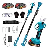 Timisea Akku Teleskop Astschere Profi Set 180° schwenkbarer Schneidkopf 2x 2000mAh Li-Ion Akku inkl. Schultergurt, Handschuhe, Schutzbrille, Ersatzklinge & Zubehör für Obstbaum und Gartenbau