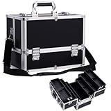 Kosmetikkoffer Schminkkoffer, Kosmetik Make up Organizer Koffer Make-up Aufbewahrung friseurkoffer Multikoffer Etagenkoffer, Makeup Koffer Alu Beautycase, Schwarz