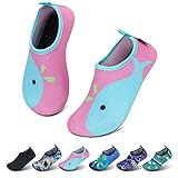 SAGUARO Mädchen Badeschuhe Kinder Aquaschuhe Jungen Schnell Trocknend Strandschuhe Atmungsaktiv Wasserschuhe Surf Yoga Neoprenschuhe,Pink Delfine,Gr.28/29 EU