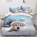 Bettwäsche 135x200 Süßer Welpe Bettbezug 135 x 200 Welpe Bettwäsche-Sets mit Reißverschluss 3D Weiche Mikrofaser Kinderbettwäsche mit 2 Kissenbezüge 80x80 cm A-905
