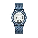 TIMEURE Damen Schrittzähler Uhr, Stilvolles Design, gut ablesbar, zeichnet Kalorien, Schritte, Kilometerstand, Countdown und Alarm auf, mit Hintergrundbeleuchtung, TU-2401(Blau mit Diamanten)