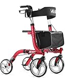 HEAO Rollator mit Sitz für Senioren,Reiserollator mit Getränkehalter und Rückenlehne, klappbar und Leichtgewicht, 25.4cm Räder,Rot