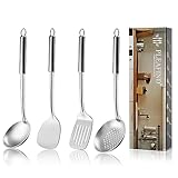 Pleafind Kochutensilien, 4-teiliges Kochutensilien set, 304 Edelstahl Kochlöffel Set mit Suppenkelle, Schaumlöffel, Schlitz Pfannenwender, Solider Wokpfannenwender, Küchenhelfer Set
