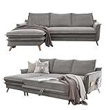 MIUFORM Charming Charlie S mit Bettkasten | limitierter Polsterstoff | 4 Sitzer Ecksofa | L-Form Links | 228 x 150 x 90cm Couch | Klappsofa mit Schlaffunktion | Schlafsofa klappbar (Grau)