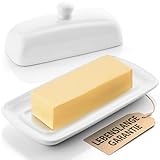Zulay Butterdose aus Porzellan mit Deckel für Arbeitsplatte, klassischer Stil, Keramik-Butterschalen mit Deckel und Knauf, Standard-Butterhalter zur Aufbewahrung von 1 westlichen oder östlichen