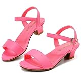 LAURMOSA Mädchen Sandalen Grils Kleid Schuhe Hochzeit Party Open Toe Glitzer High Heels für kleine große Kinder Kleinkind, Classic Nuback Fuchsia, 4 Big Kid