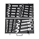 GDSKR 22-teiliges Gelenk Ratschenschlüssel Set, mit Ring- und Maulschlüsseln in den Größen 6-32mm, aus hochwertigem Chrom-Vanadium-Stahl, inklusive Aufbewahrungskoffer für die Werkzeugorganisation