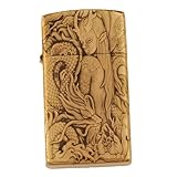 YHBNJIGW Schmales Retro-Petroleum-Sturmfeuerzeug aus Messing, beidseitig geprägt, Schleifscheibenzündung, nachfüllbar, for Sammeln und Dekorieren geeignet (enthält kein Petroleum)(Brass3)