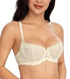 Lemorosy Damen Dirndl BH mit Bügel Push Up Spitze Balconette BH Halbschale Durchsichtig BH (Beige,80B)
