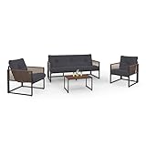 IDMarket - Lounge-Set Rio 5-Sitzer, Metallstruktur, grau, Seil in Rattanoptik dunkel und graue Kissen