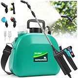 SYLSTAR Drucksprüher 8L, 7.4V Stärkerer Elektrischer Pflanzensprüher mit 4 Verstellbaren Düsen,3 Sprühgeschwindigkeiten und 60cm Teleskopstab Akku Drucksprüher für Gartenspritze, Unkrautspritze